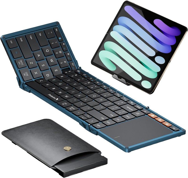 ProtoArc Foldable Keyboard with Touchpad, XK01 TP Folding Portable Keyboard, Full Size Keys, Large Trackpad Bluetooth Travel Keyboards for Laptop PC Tablet - Blue - Image 1
